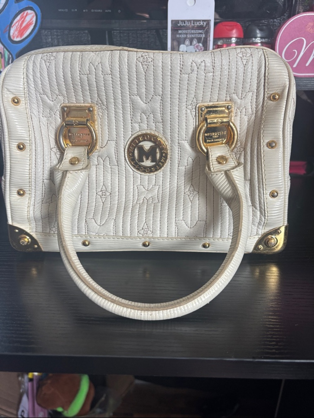 Metrocity limited edition White Quilted Satchel Handbag with Gold Hardware